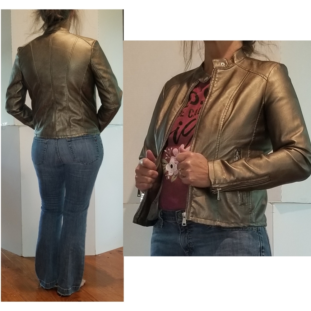 Faux leather jacket with zippers and pockets. Small.
